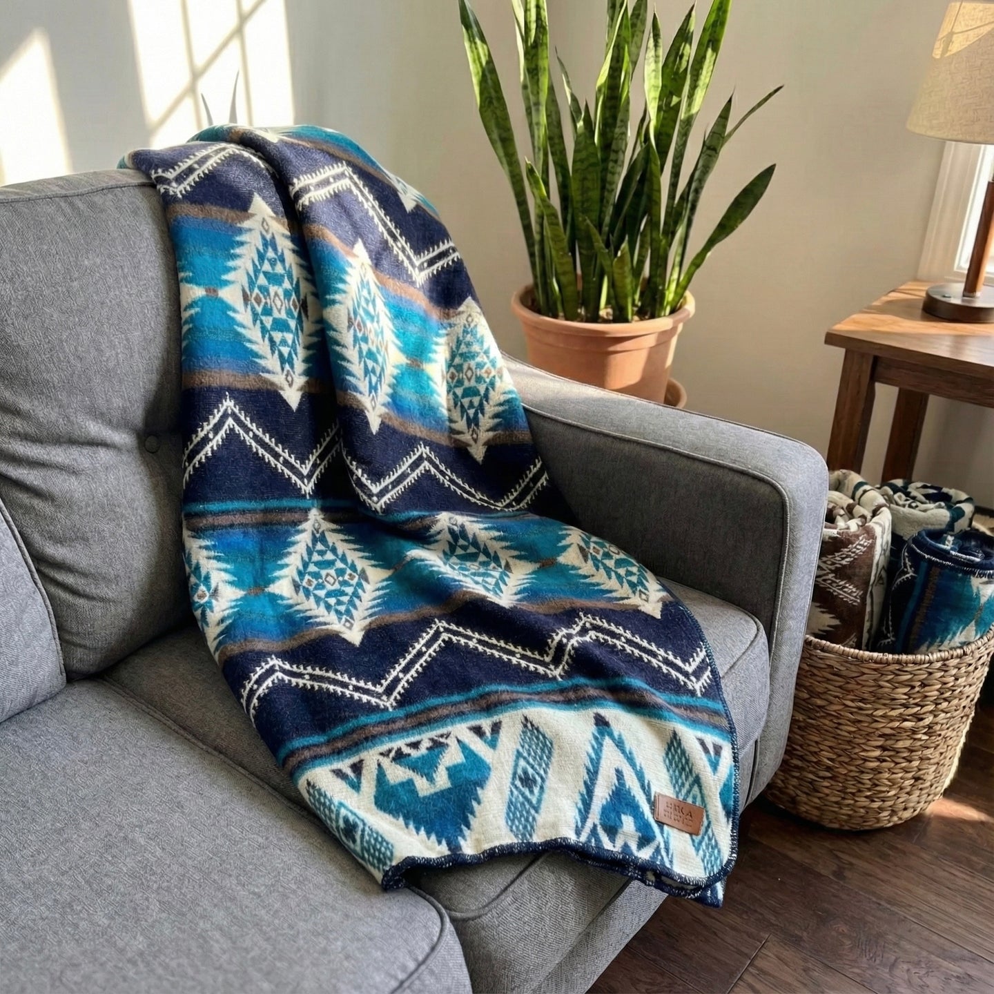 Andean Alpaca Wool Blanket - Cobalt Blue