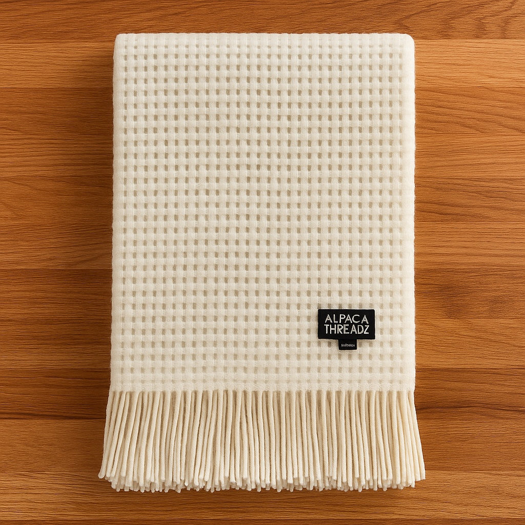 Waffle Weave Alpaca Blanket – Cream