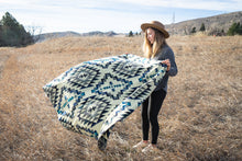 Load image into Gallery viewer, Andean Alpaca Wool Blanket - Blue Chakana

